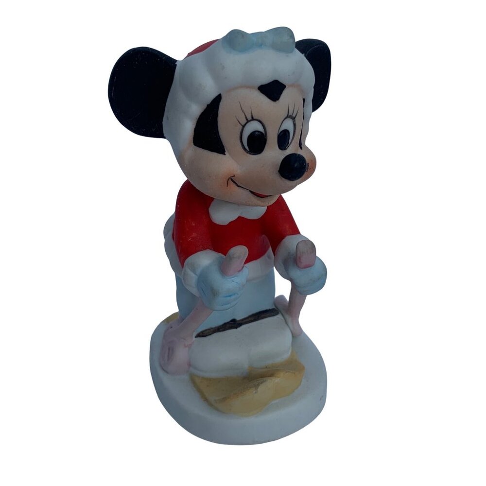 Disney Minnie Mouse Skier Figurine Walt Disney Porcelain 4" Skiing Collectible V